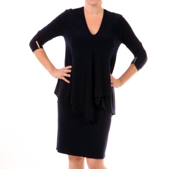 Joseph Ribkoff Dresses & Skirts - Joseph Ribkoff Black Midi Dress Ruched Sleeve